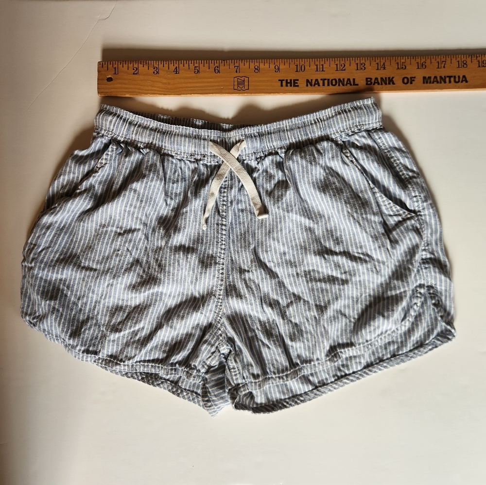Marine Layer Striped Drawstring Shorts Blue/Gray Pinstripes Hemp Eco Casual 2" - Picture 2 of 9